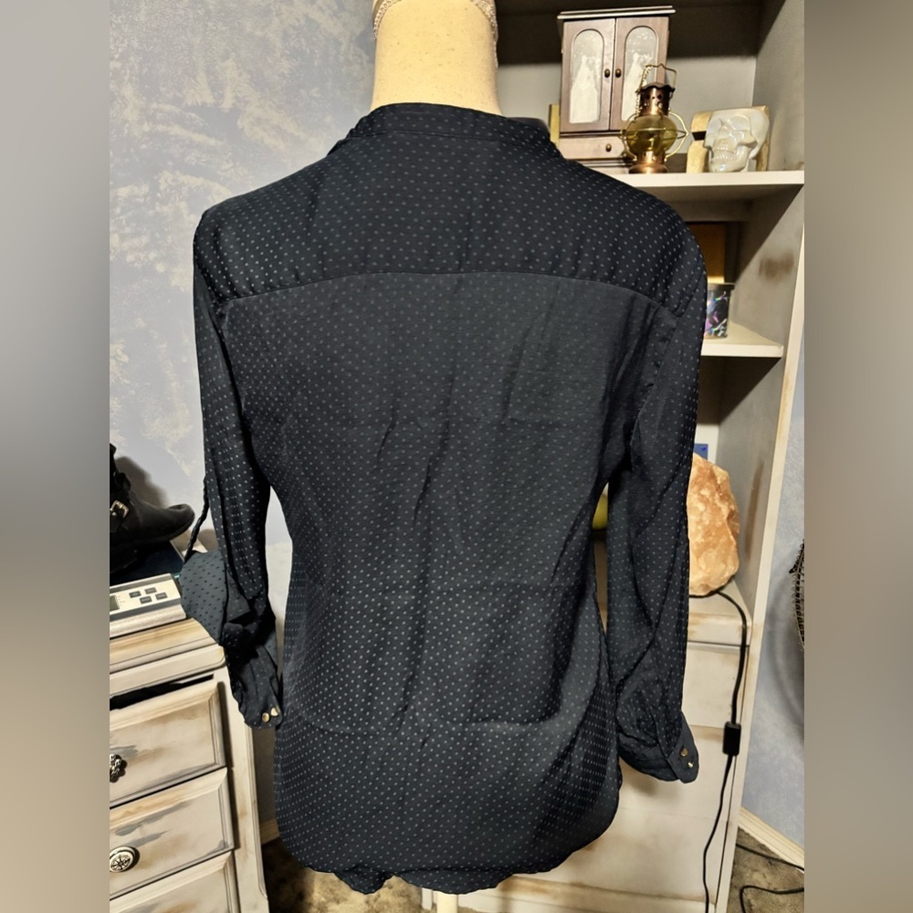 Zara Navy blouse with blue dots xs #business casual - Picture 9 of 11